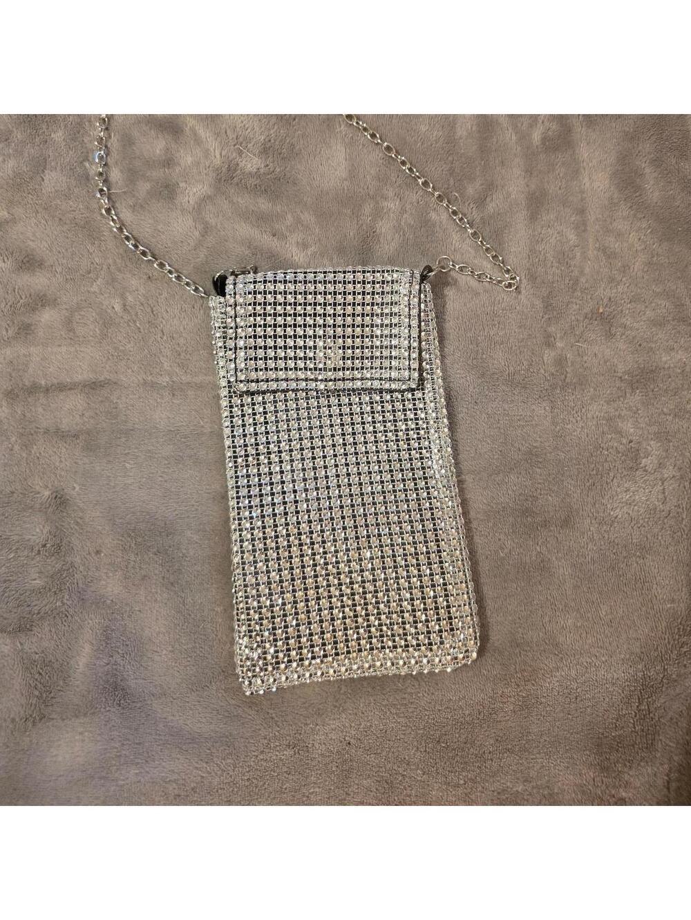 Silver Rhinestone Chain Crossbody Bag